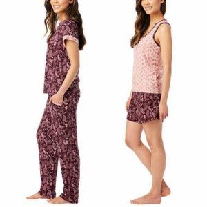 Lucky Brand 4-Piece Tee Tank Short Pant Pajama Set Burgundy Paisley S NEW